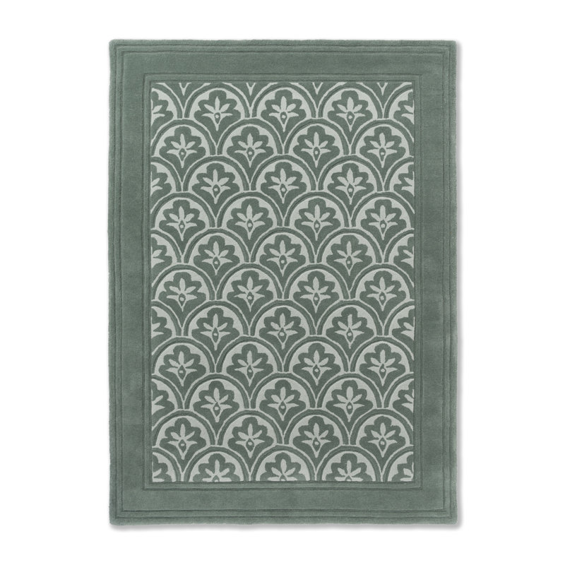 Tapis rectangulaire en laine touffeté à la main à motif floral vert, Rectangle 8 pi 2 po x 11 pi 6 po