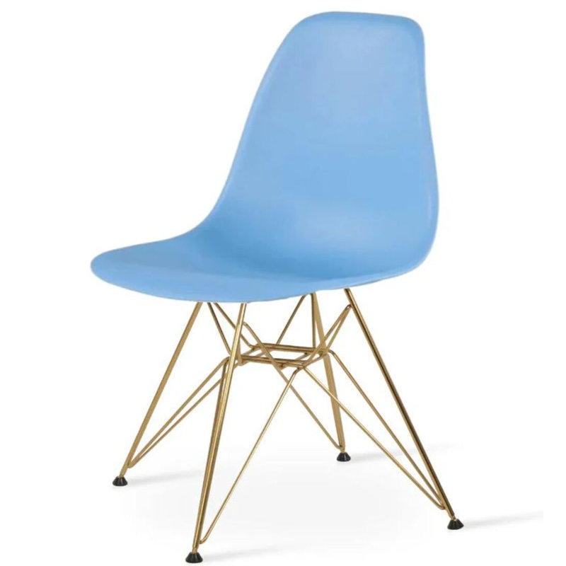 Chaise Krishauna Leffie avec pieds dorés, Bleu