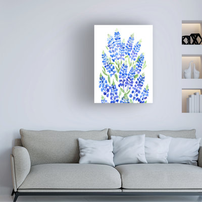 Floral Watercolor Texas Bluebonnet Bouquet On Canvas Print