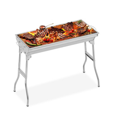Portable Foldable Charcoal Grill Stainless Steel Camping BBQ Grill With Rack Outdoor Barbecue Kit For Picnic Garden And Travel -  Magshion, MAG-A69-BBQG-001-SL