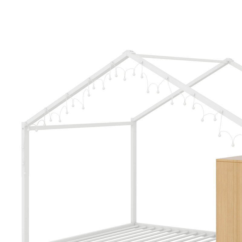 Lit en métal avec tablettes et lumières, Blanc, Double