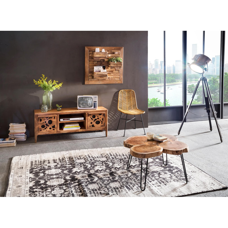 Marjo 3 Piece Square Solid Wood Teak Accent Shelf  with Hanging