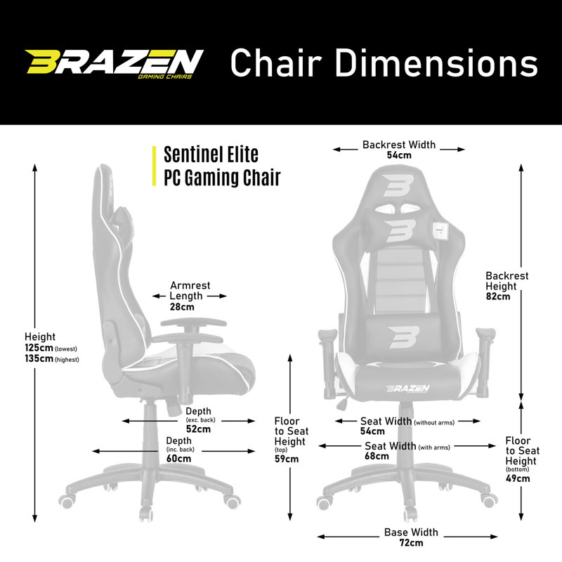 BraZen Sentinel Elite PC Gaming Chair, White/Black