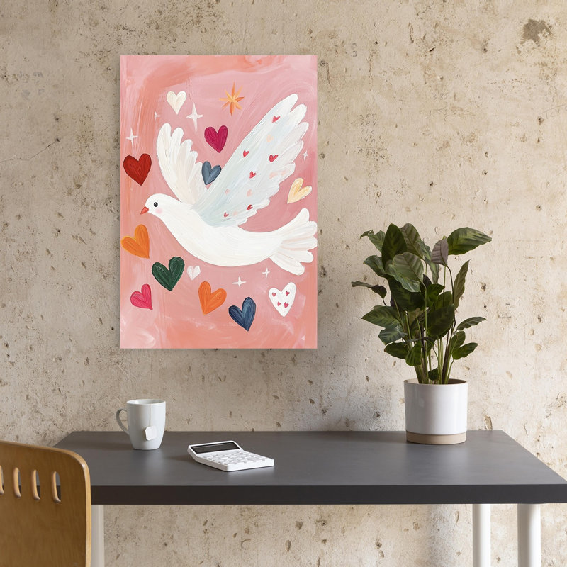 Sweet Flying Dove Colorful Dreamy Romantic Bird Landscape Nature Wall Art Print 1 Piece Wrapped Canvas Wall Art