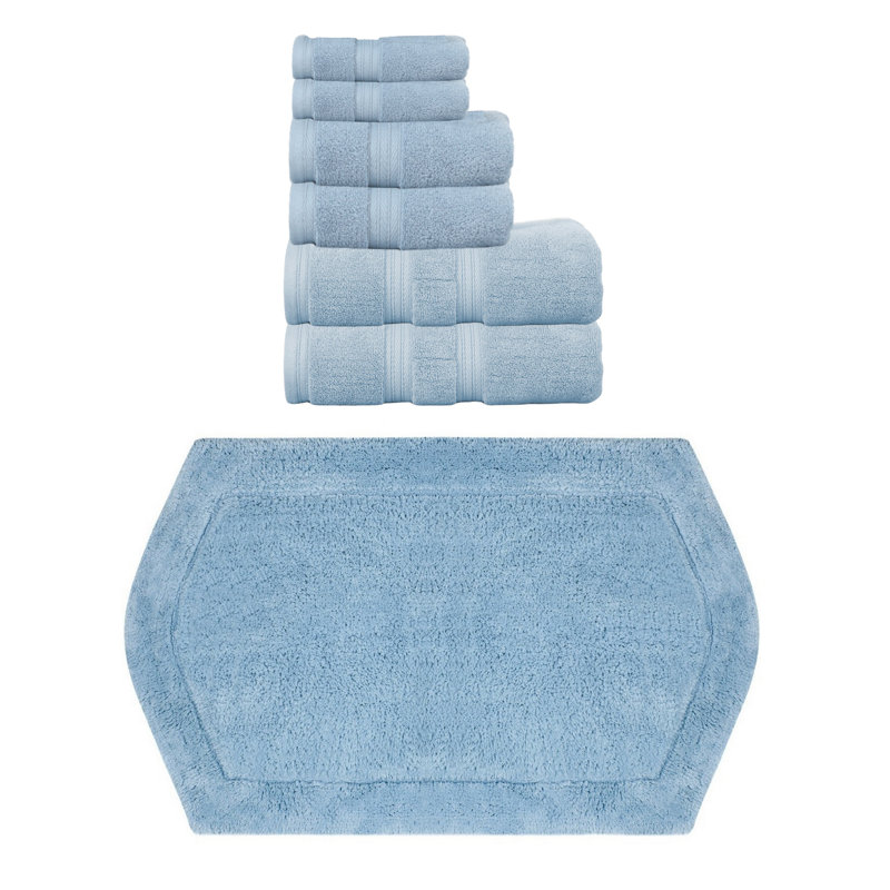 Ensemble de serviettes 100% coton et tapis de bain 1 pièce Bryd Collection, Bleu