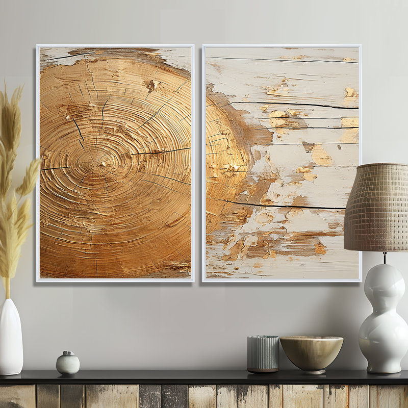 «Abstract Gold Graceful Woodland», art mural abstrait, 36" H x 48" W, Impression encadrée flottante, White