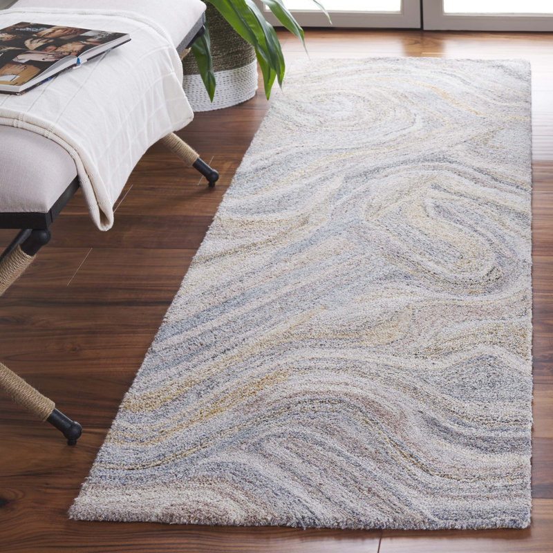 Tapis abstrait touffeté à la main Parchette, Tapis de couloir 2 pi 3 po x 8 pi