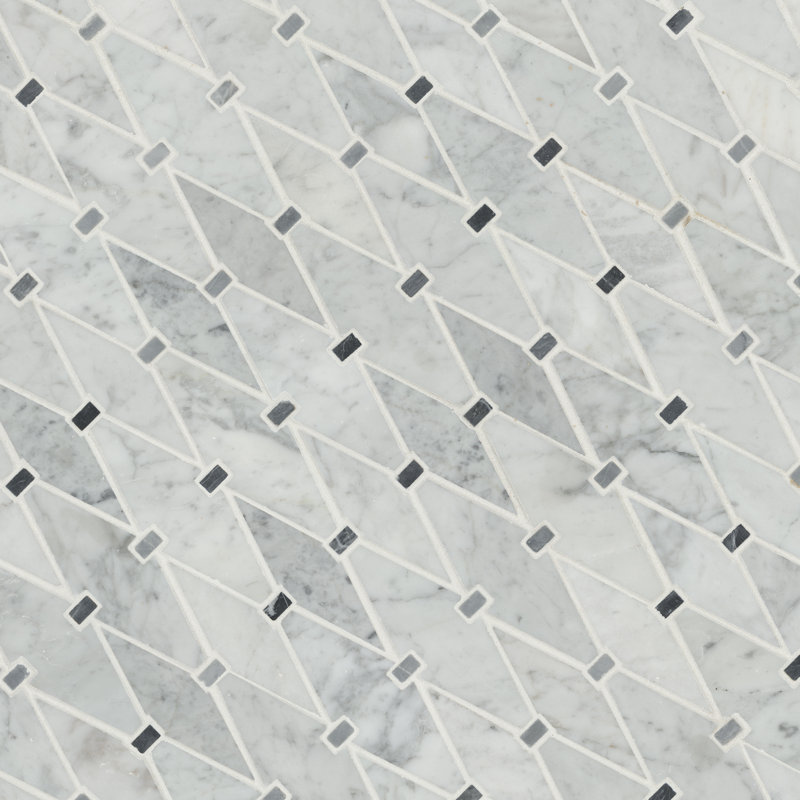 Carrara White Geometric 11 in. x 12 in. Polished Marble Mosaic Floor and Wall Tile