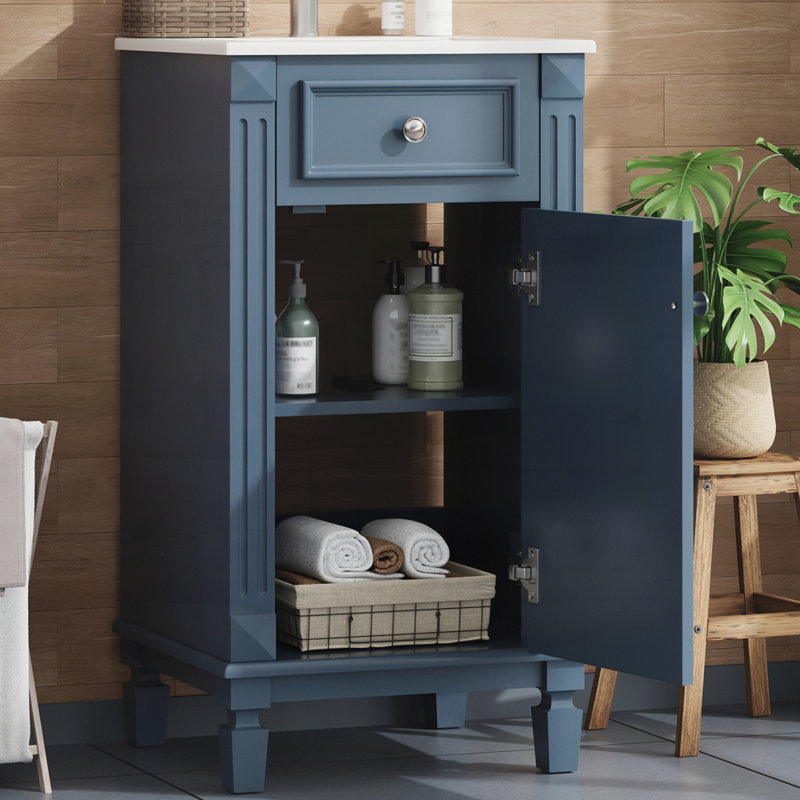 Meuble-lavabo autoportant de 18 po avec lavabo en céramique, Bleu