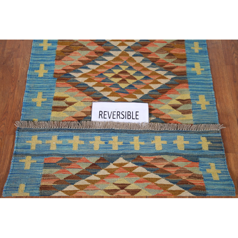 Tapis de couloir réversible multicolore en laine Kilim 3 x 10