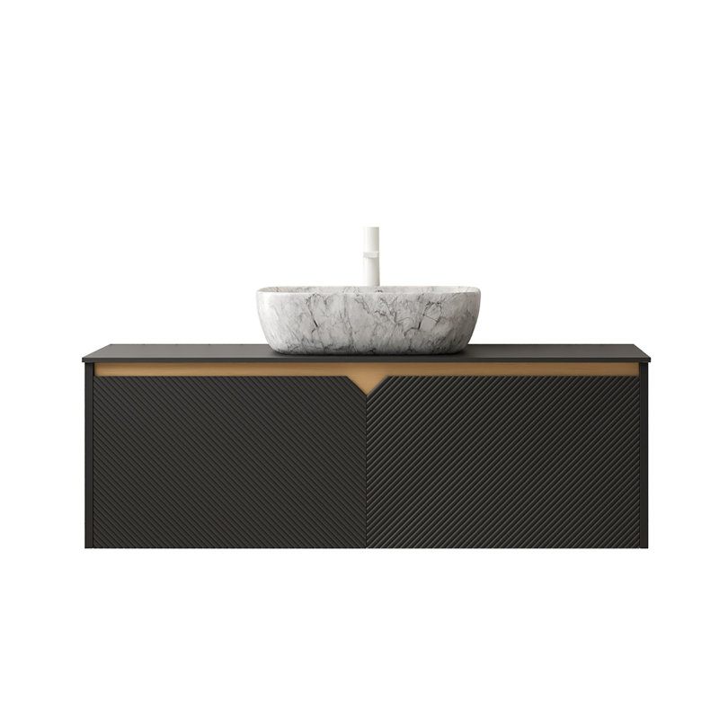 Woodinville Bathroom Vanity & Sink Choice, Plywood Storage Unit, Marble Pattern Ceramic Vessel, Sintered Stone Surface Treatment, Twill Double Doors With Metal Accoutrements 48" Constitution,