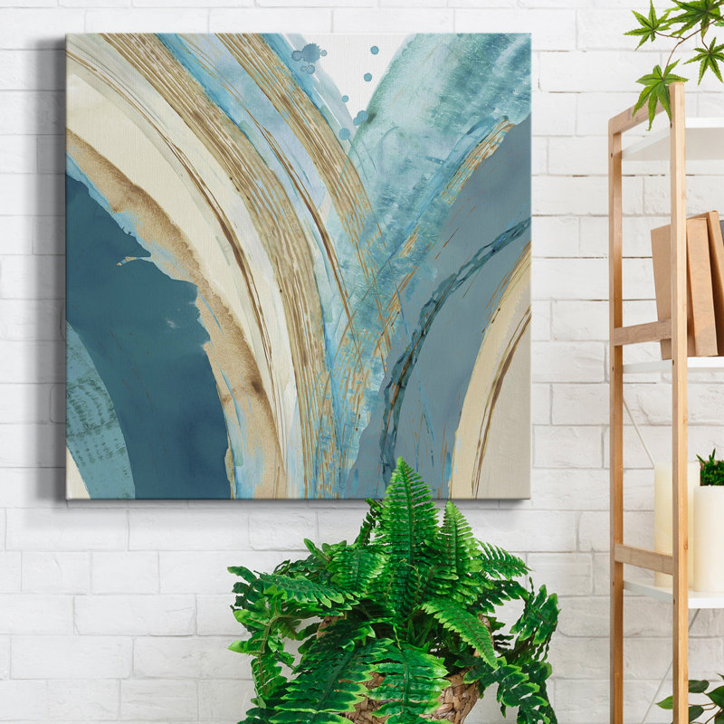 «Made Blue Waves IV», reproduction encadrée de qualité supérieure - prête à être accrochée, Papier avec cadre noyer, Blanc