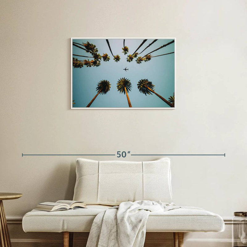 Avion sous les palmiers, Cadre flottant blanc, 31 po x 21 po