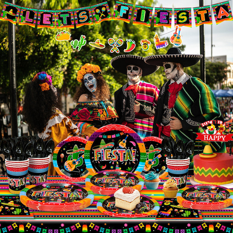Fournitures de décorations de fête mexicaines - Ensembles d'assiettes et de serviettes Cinco De Mayo, 90 pièces