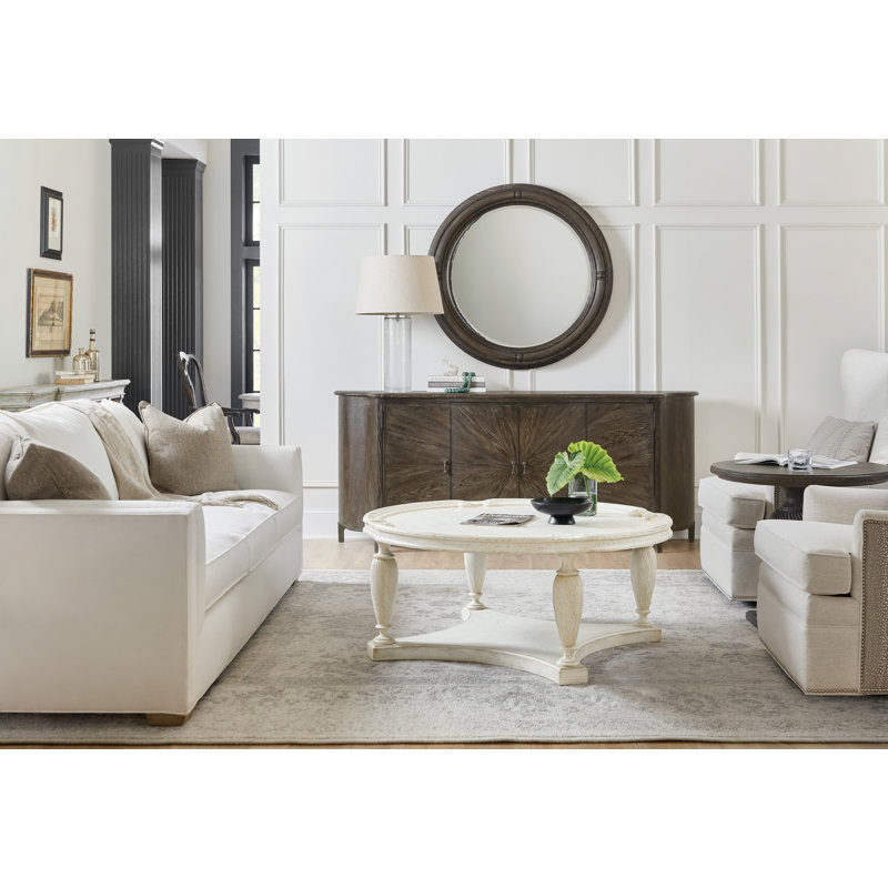 Traditions Round Pine Wood Dresser Mirror in Maduro