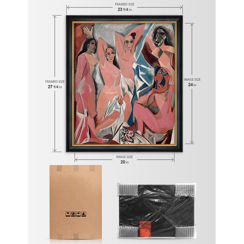"Les Demoiselles d'Avignon" par Pablo Picasso, estampes numériques sur toile de coton sans acide, Cadre photo noir simple