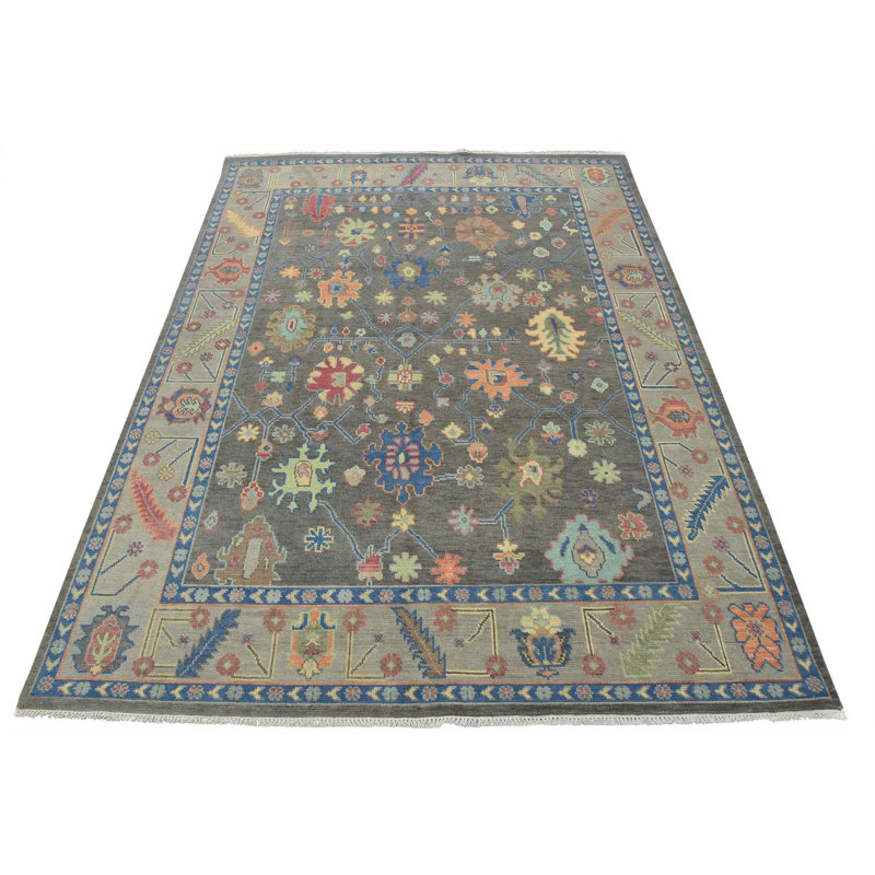 Tapis gris nouvel âge en laine 8 pi 1 po x 10 pi 1 po Mykenzie