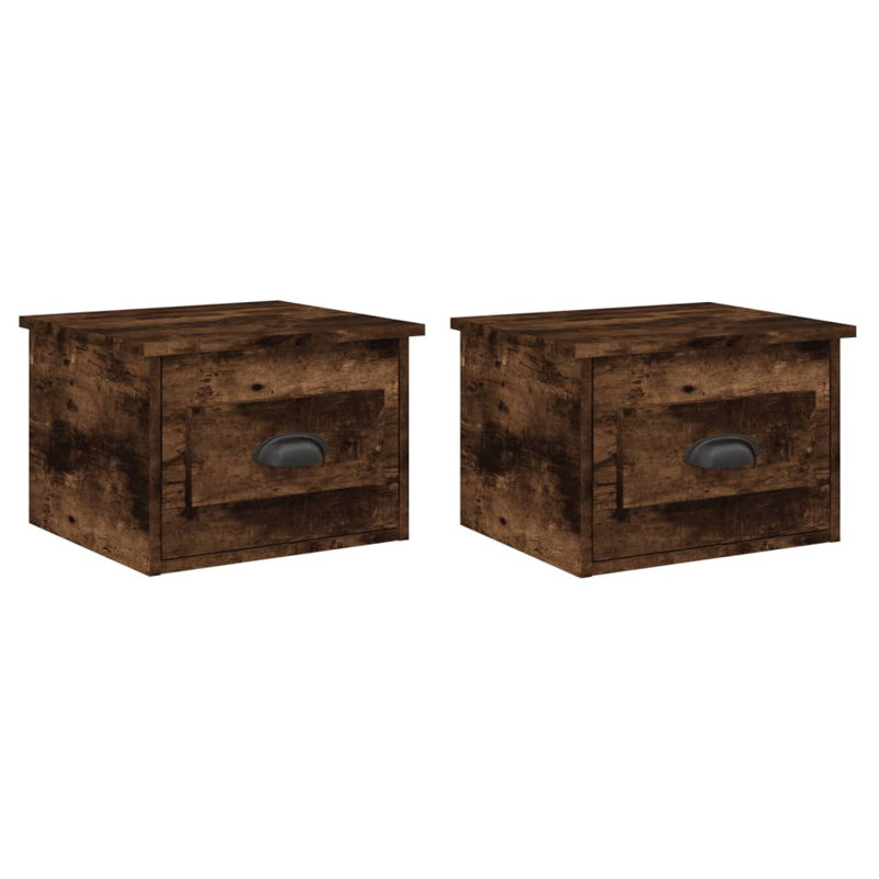 Lurette Solid + Manufactured Wood Bedside Table, Smoked Oak, Set of 2