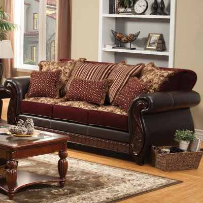 94.4" W Traditional Sofa, Burgundy
