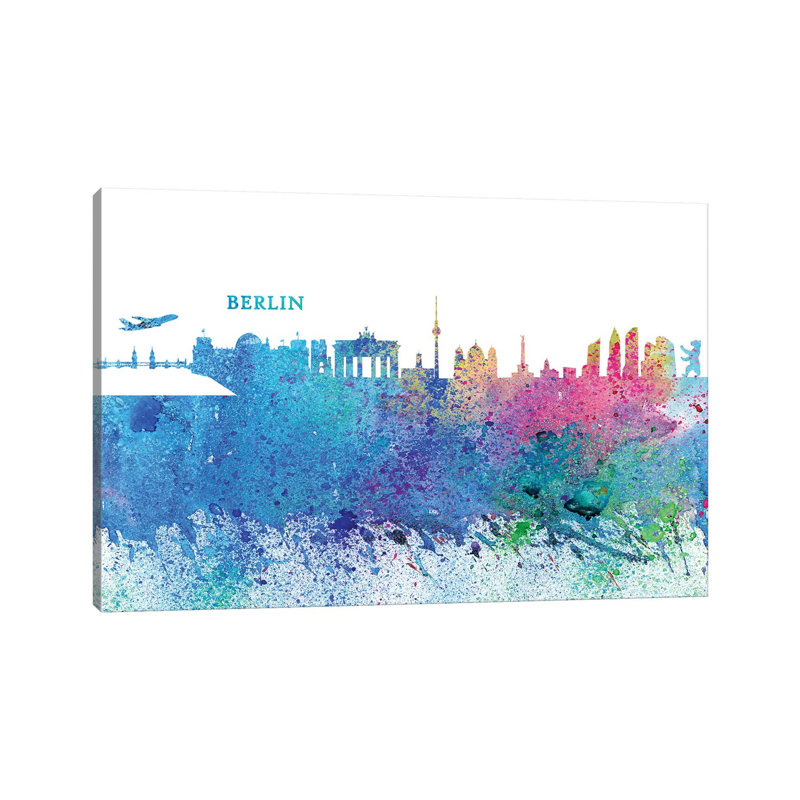 Berlin Germany Skyline Silhouette Impressionistic Splash 1 Piece Wrapped Canvas Wall Art, 20.32 cm H x 30.48 cm W