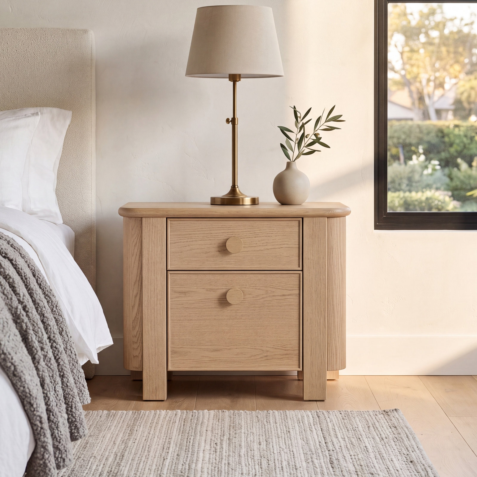 2-Drawer Large Oak Nightstand, Brown