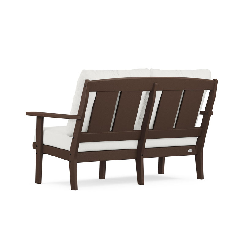 Mission Deep Seating Loveseat, Natural Linen, Mahogany