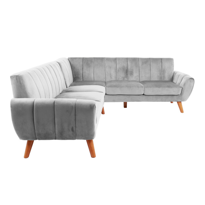 Sectional - 2PC  Faux Leather, Light Gray Velvet