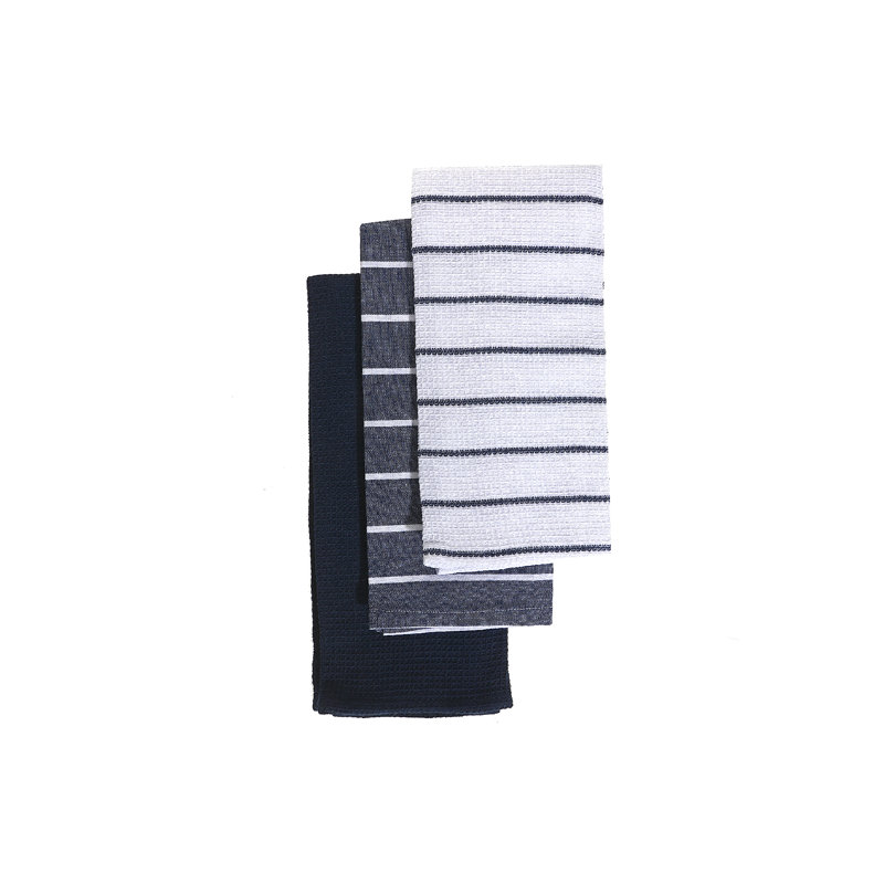 Ensemble de 3 serviettes de cuisine (bourgogne rayé), Bleu