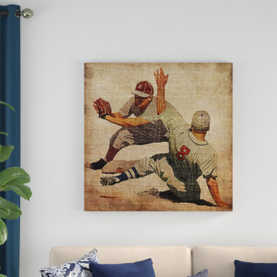 «Vintage Baseball Slide», reproduction d'art sur toile tendue