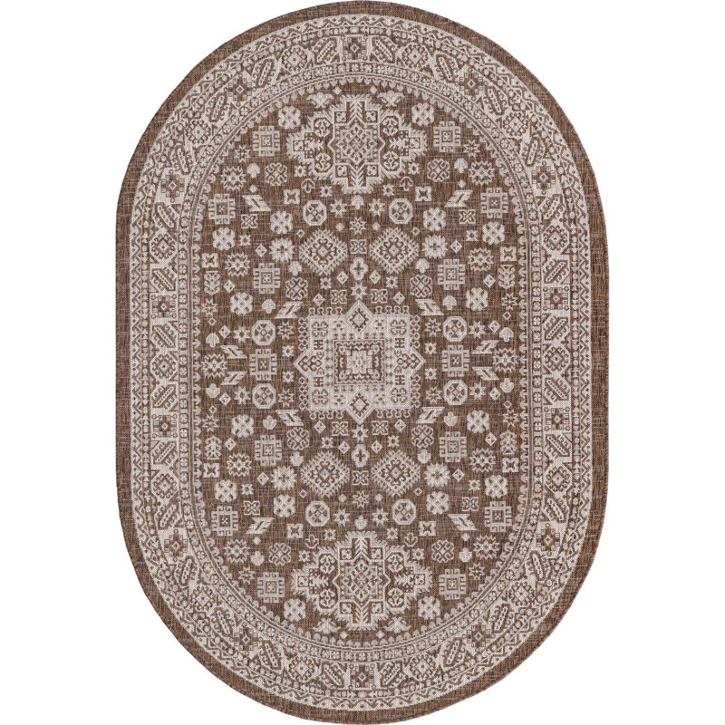 Tapis d'intérieur / extérieur brun Danera, Ovale 5 pi 3 po x 8 pi