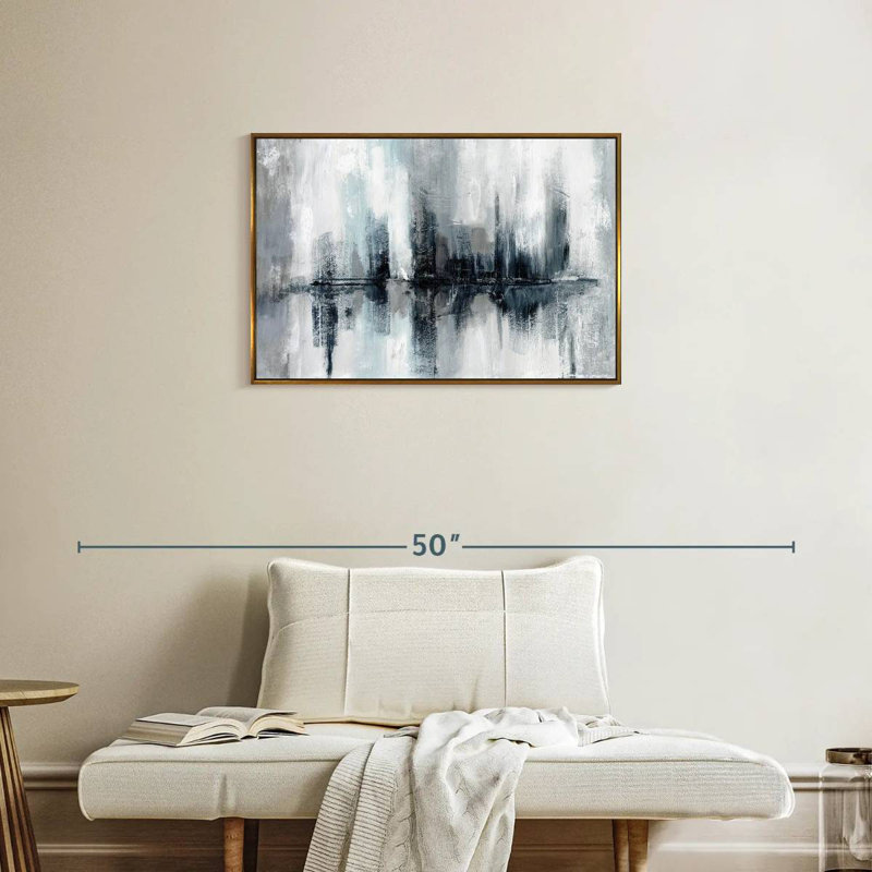 Lumières de port indigo, Cadre flottant doré, 31 po x 21 po
