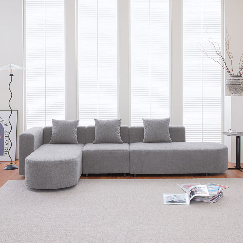 Canapé modulaire Elra, 100% polyester gris, Orienté à gauche (vu de face)