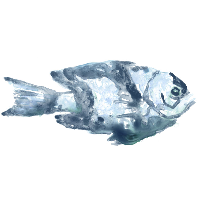 Blue Ocean Fish III by June Erica Vess - Painting on Canvas, 20 cm H x 30 cm W, Wrapped Canvas