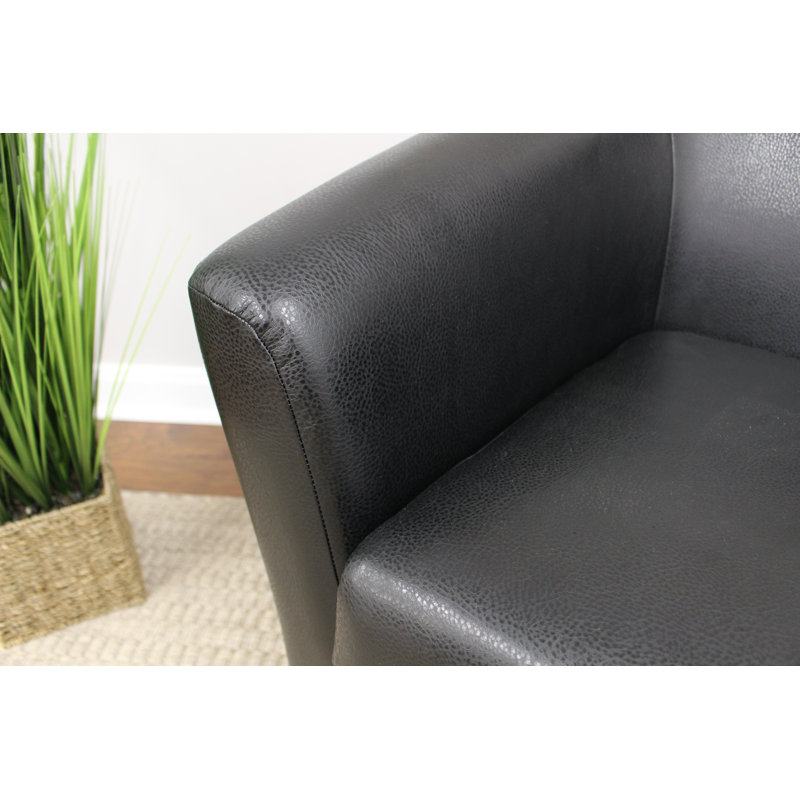 Fauteuil demi-tonneau pivotant de 32 po Agee, Similicuir noir