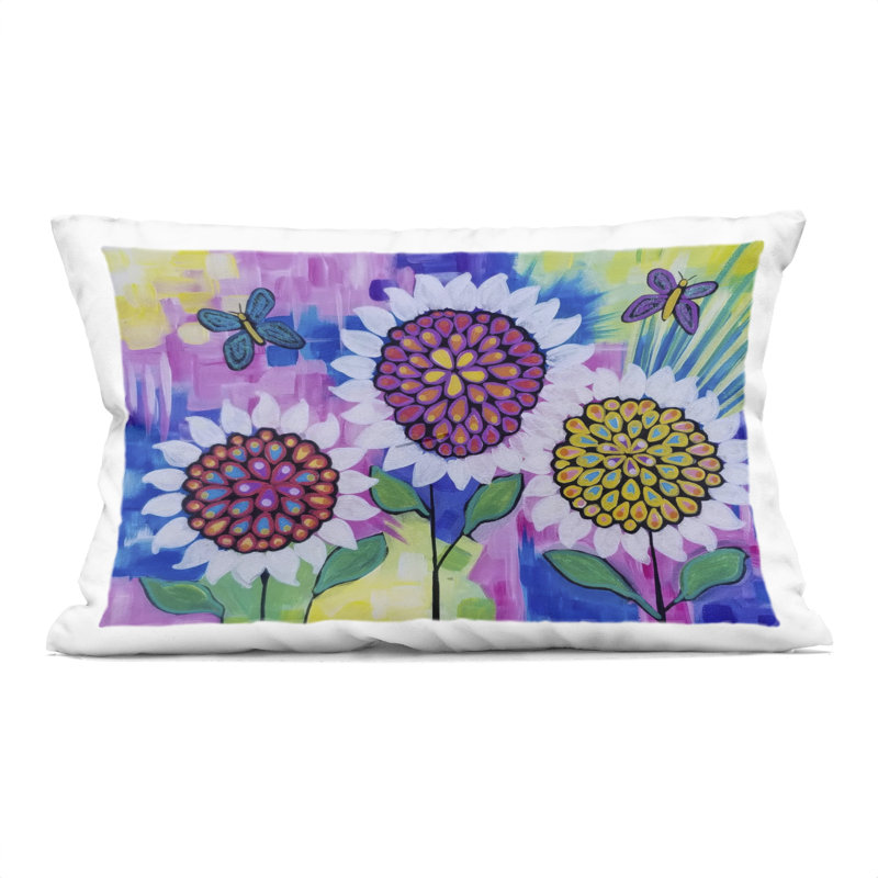 Coussin décoratif tournesol et papillons, imprimé par Nettie Price