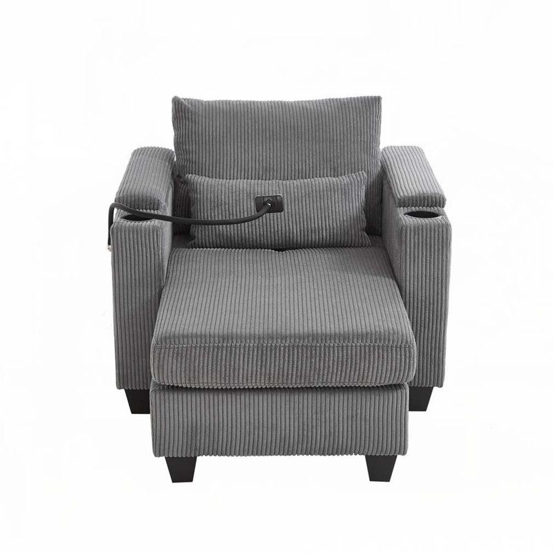 Canapé-lit 37,4 po Canapé-lit Corduroy avec ports USB, Gris