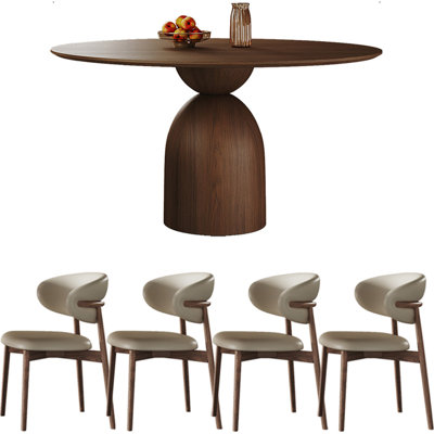 Simple retro style solid wood round table set
