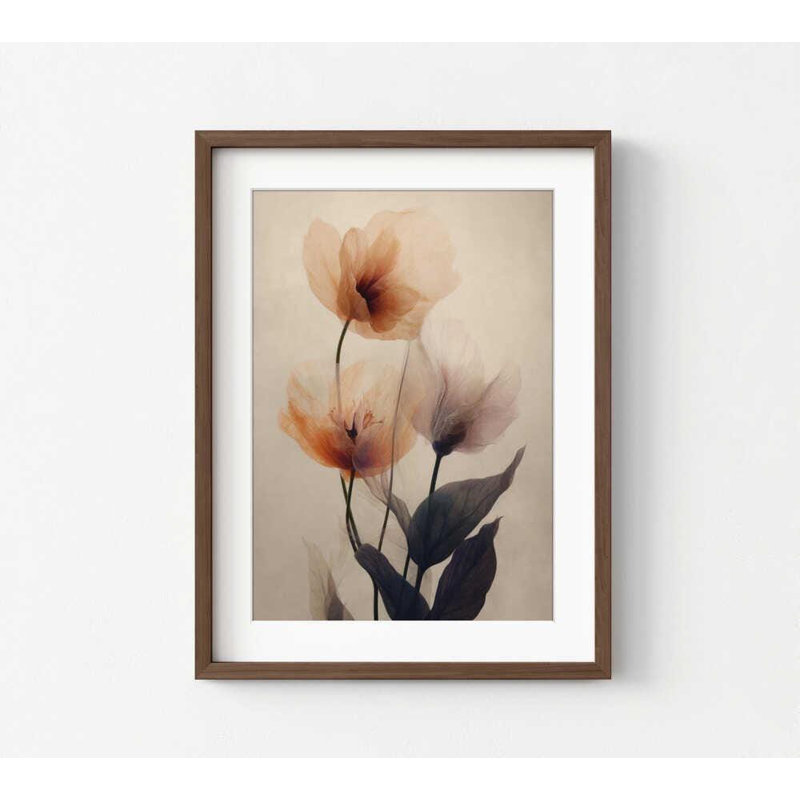 «Ethereal Blossoms Print»: art floral élégant, H 48 po x l 36 po, Impression encadrée avec passe-partout, Brun