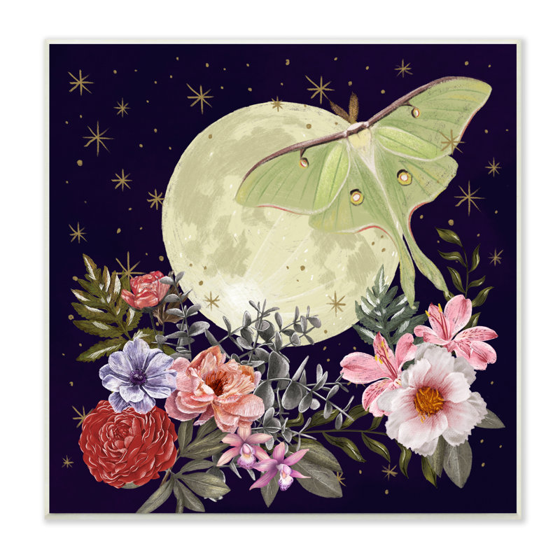 «Calming Nighttime Luna Moth Flying Moon Flowers» par Raquel Maciel