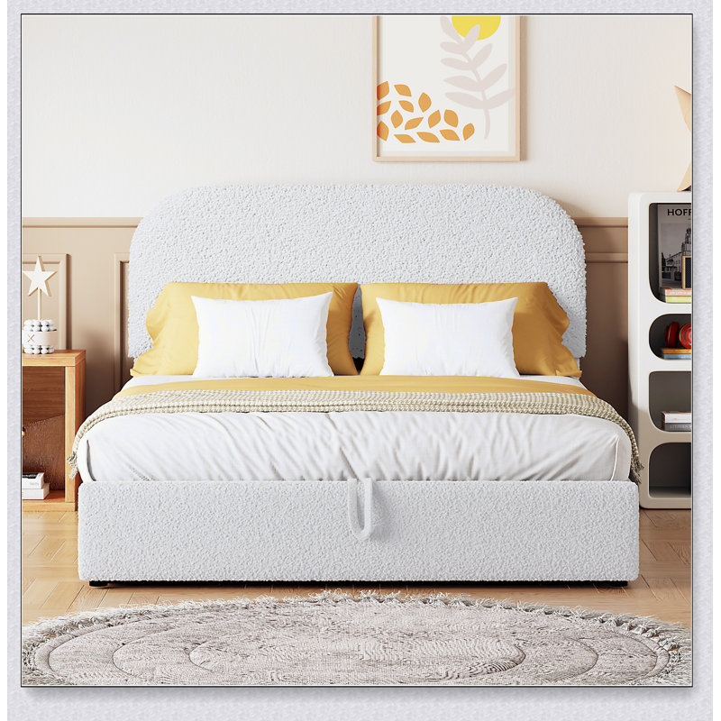 Lit plateforme tapissier Teddy, Double, Blanc