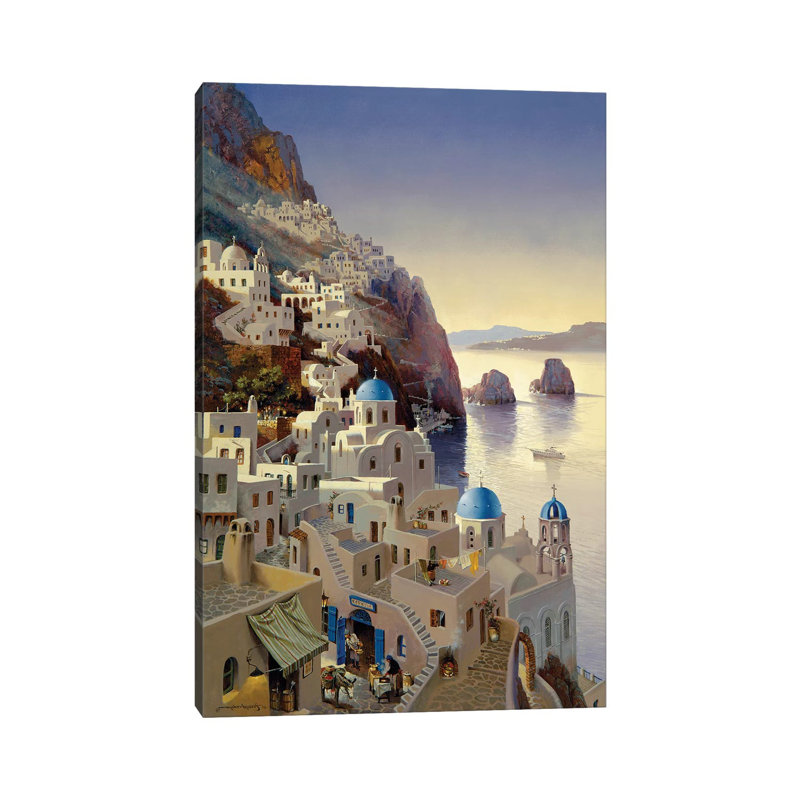 Santorini at Dusk - Reproduction d'art sur toile tendue, H 12 po x l 8 po x P 0,75 po