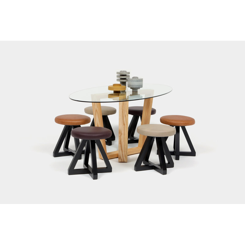 X Solid Wood Accent Stool, Cashmere, Black Oak