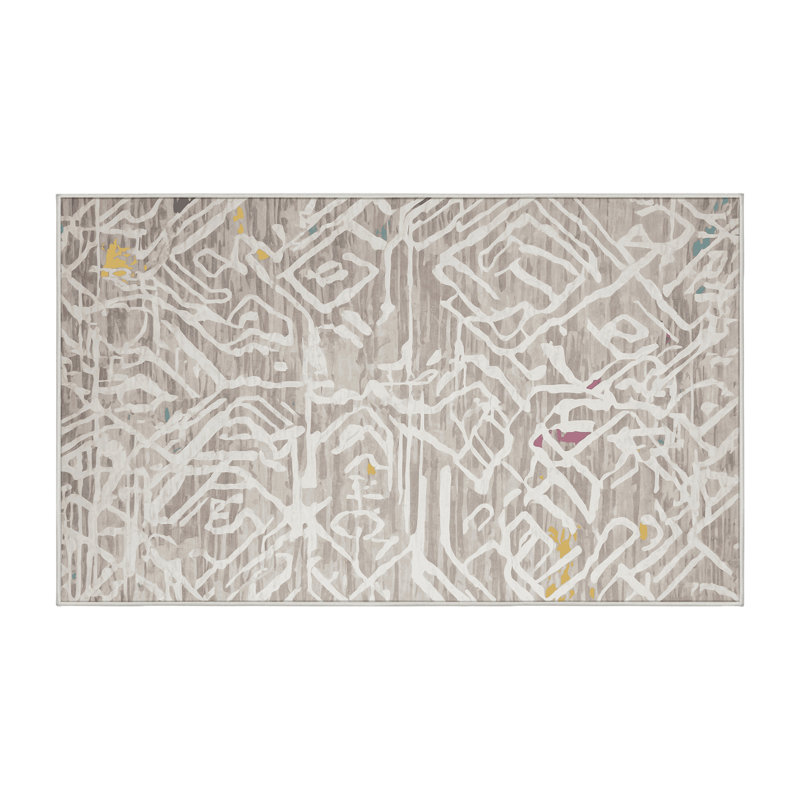 Tapis beige lavable à la machine, Rectangulaire 3 pi x 5 pi