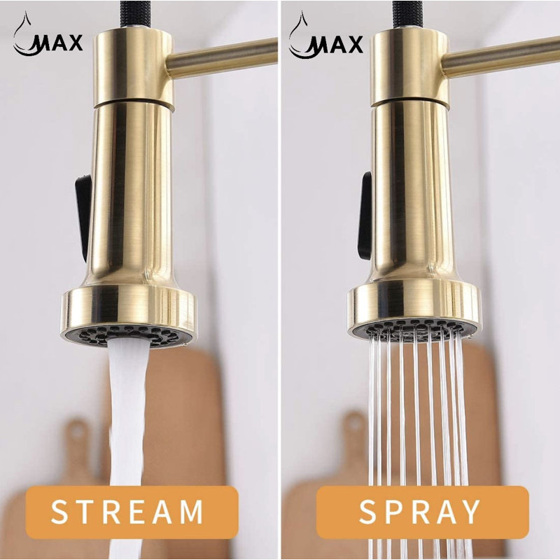 MAX Faucets Pull Out Touchless Kitchen Faucet, Brushed Gold