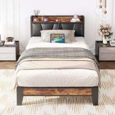 Fateemah Vegan Leather Metal Bookcase Storage Bed