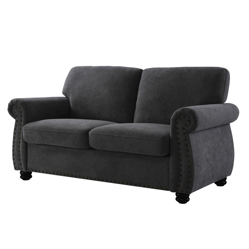 Velours confortable 2 places avec mousse haute, noir pour l'intérieur du bureau, H 34,81 po x l 34,78 po x P 66,69 po, Noir