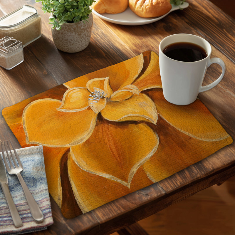 Napperon fleur orange en polyester tressé