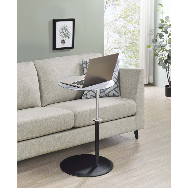 Orbit 15.5" End Table with Height Adjustable Marble Textured Top, Gray