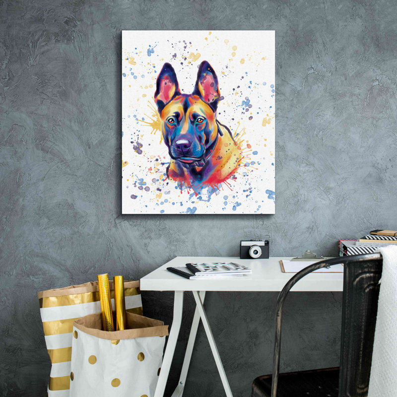 «Colorful Watercolor Belgian Malinois» par Furbaby Affiliates, art mural sur toile, H 20 po x l 24 po