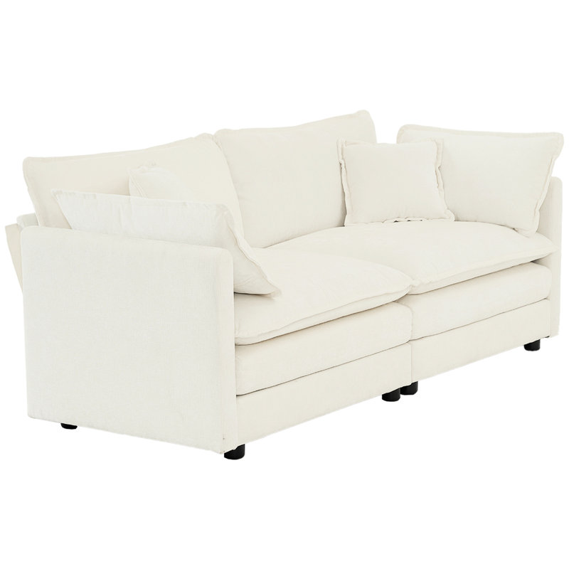 Ensemble 2 pièces avec chaise, tissu respirant, ensemble de sièges de salon confortables, revêtement blanc et chenille 2, structure en bois massif robuste, rembourrage en éponge confortable, essentiel